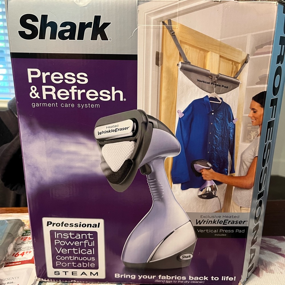 New in box Shark press & refresh garment care system, steamer, wrinkle eraser